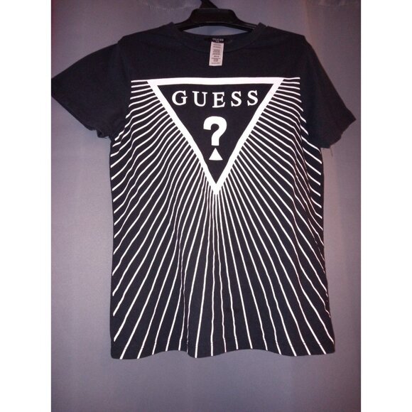 Guess Shirt Boys Size 8-10 Small Name Brand Black T-shirt Sunburst Design - Picture 1 of 4